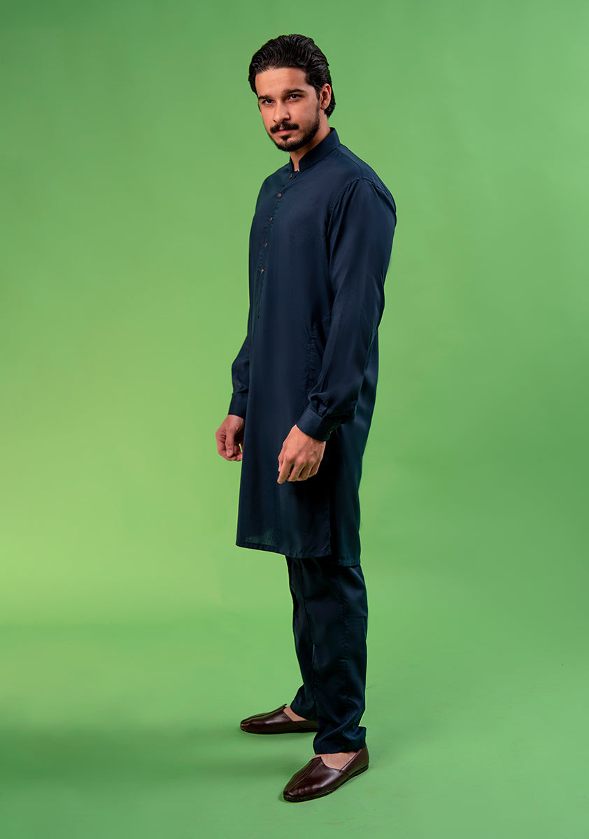 Classic Poly Viscose Midvale Blue Slim Fit Plain Suit