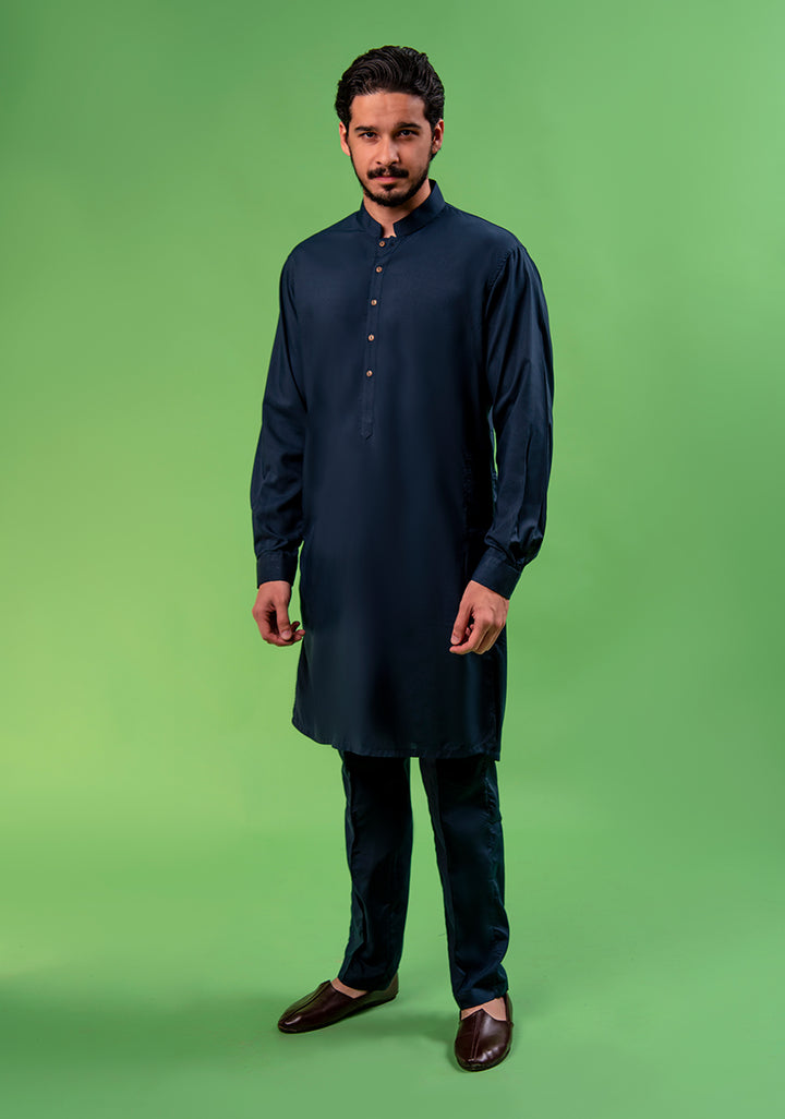 Classic Poly Viscose Midvale Blue Slim Fit Plain Suit