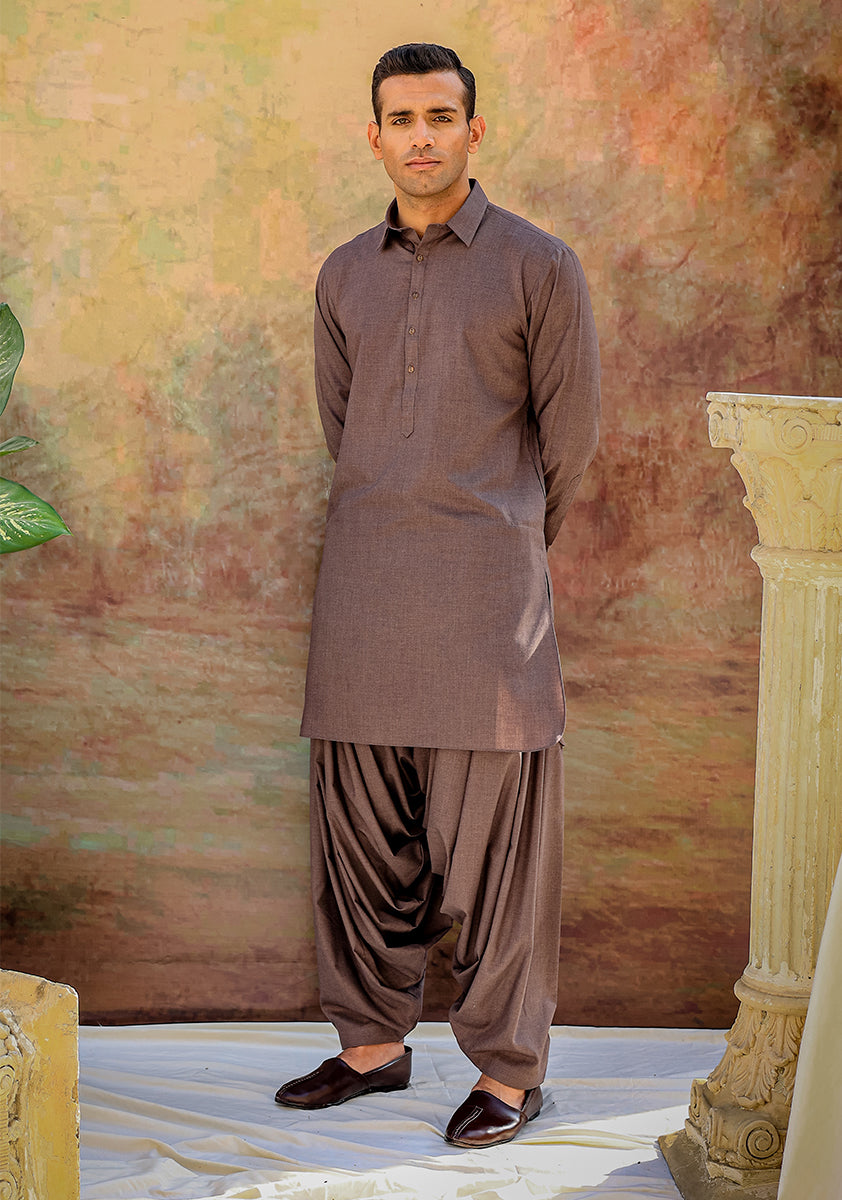 PV Maroon Slim Fit Plain Kameez Shalwar