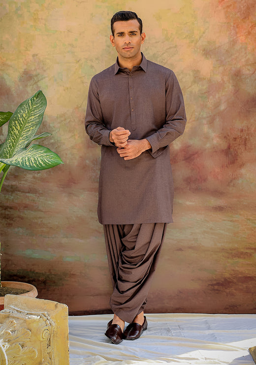PV Maroon Slim Fit Plain Kameez Shalwar