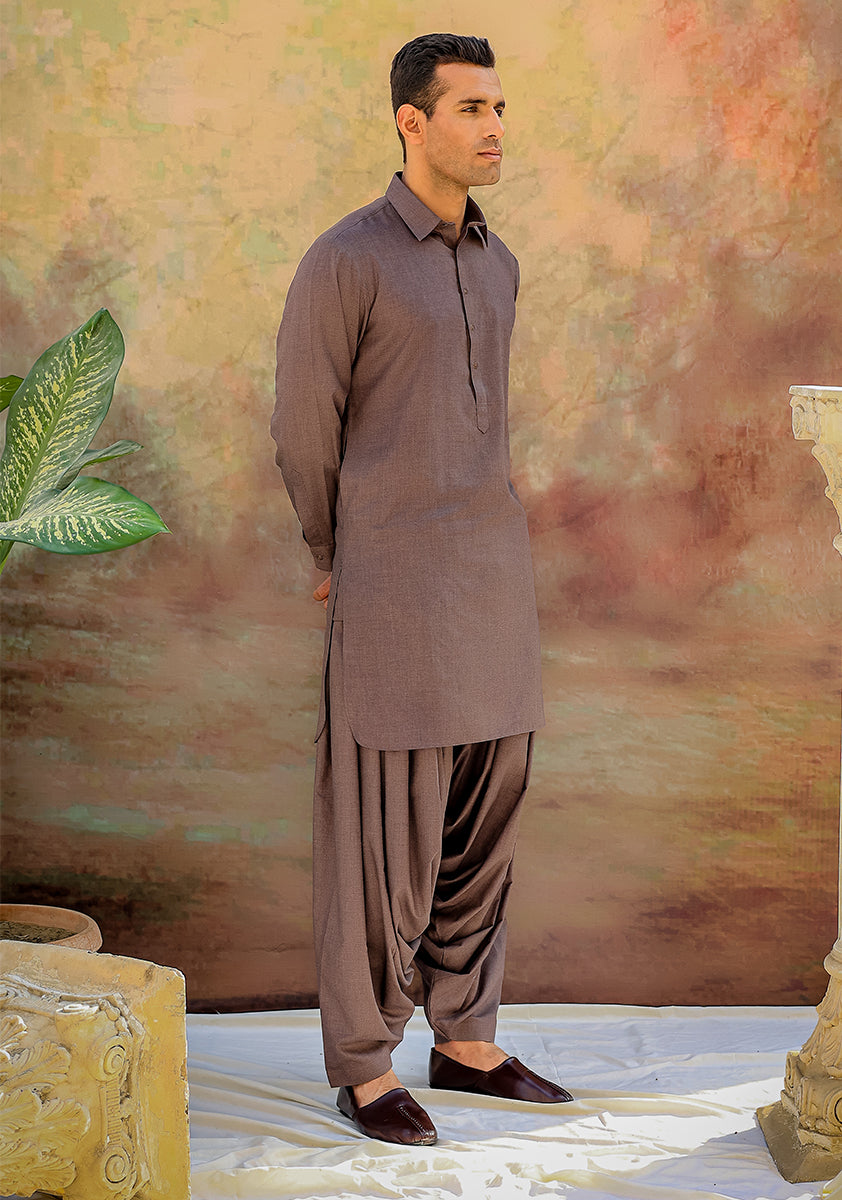 PV Maroon Slim Fit Plain Kameez Shalwar