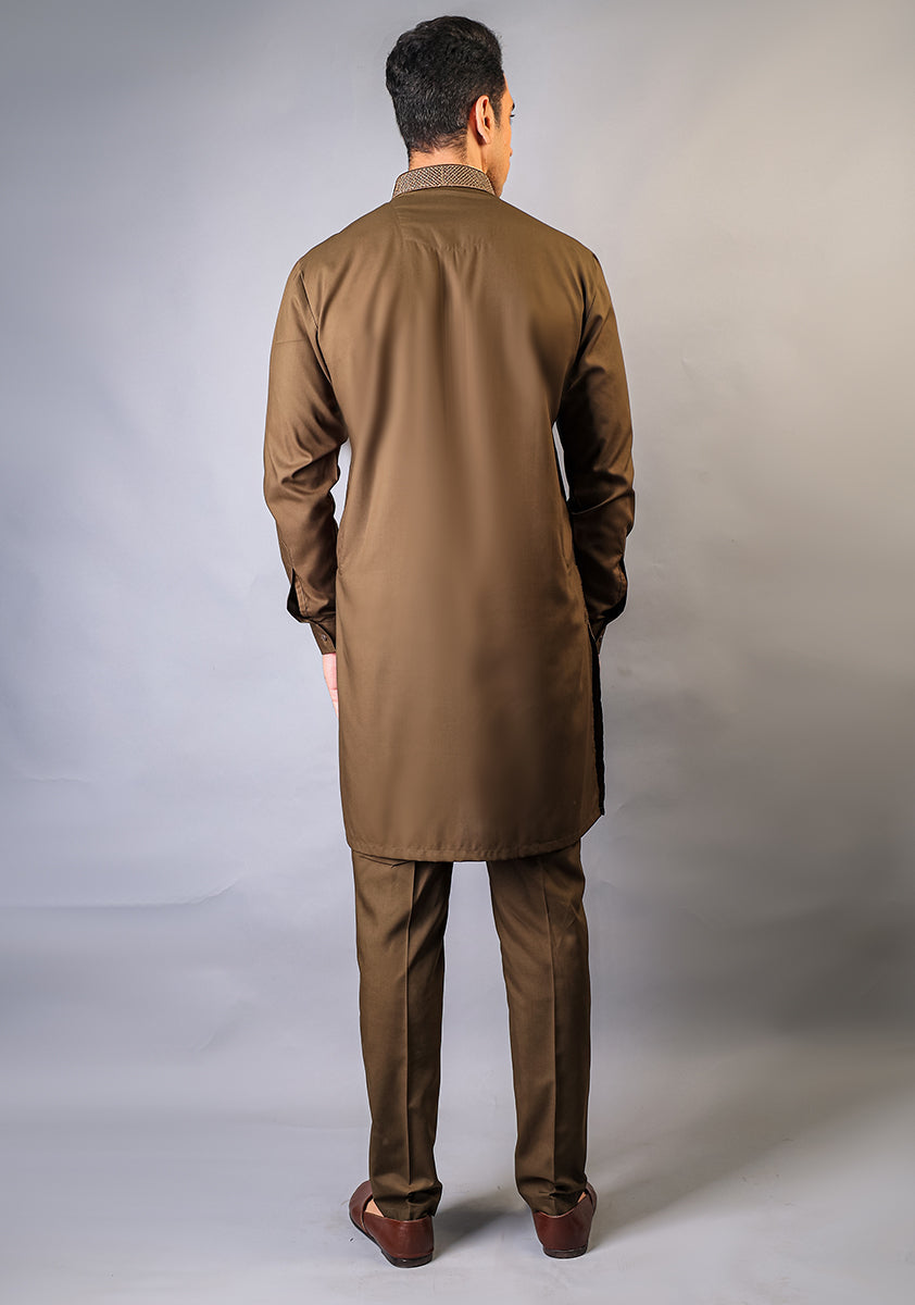 Basic Poly Viscose Riffle Green Slim Fit Embroidered Suit