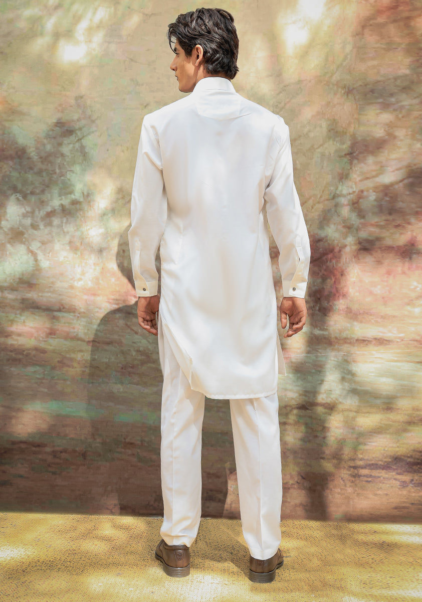 Basic Cotton Silk Cloud Dancer Slim Fit Plain Suit