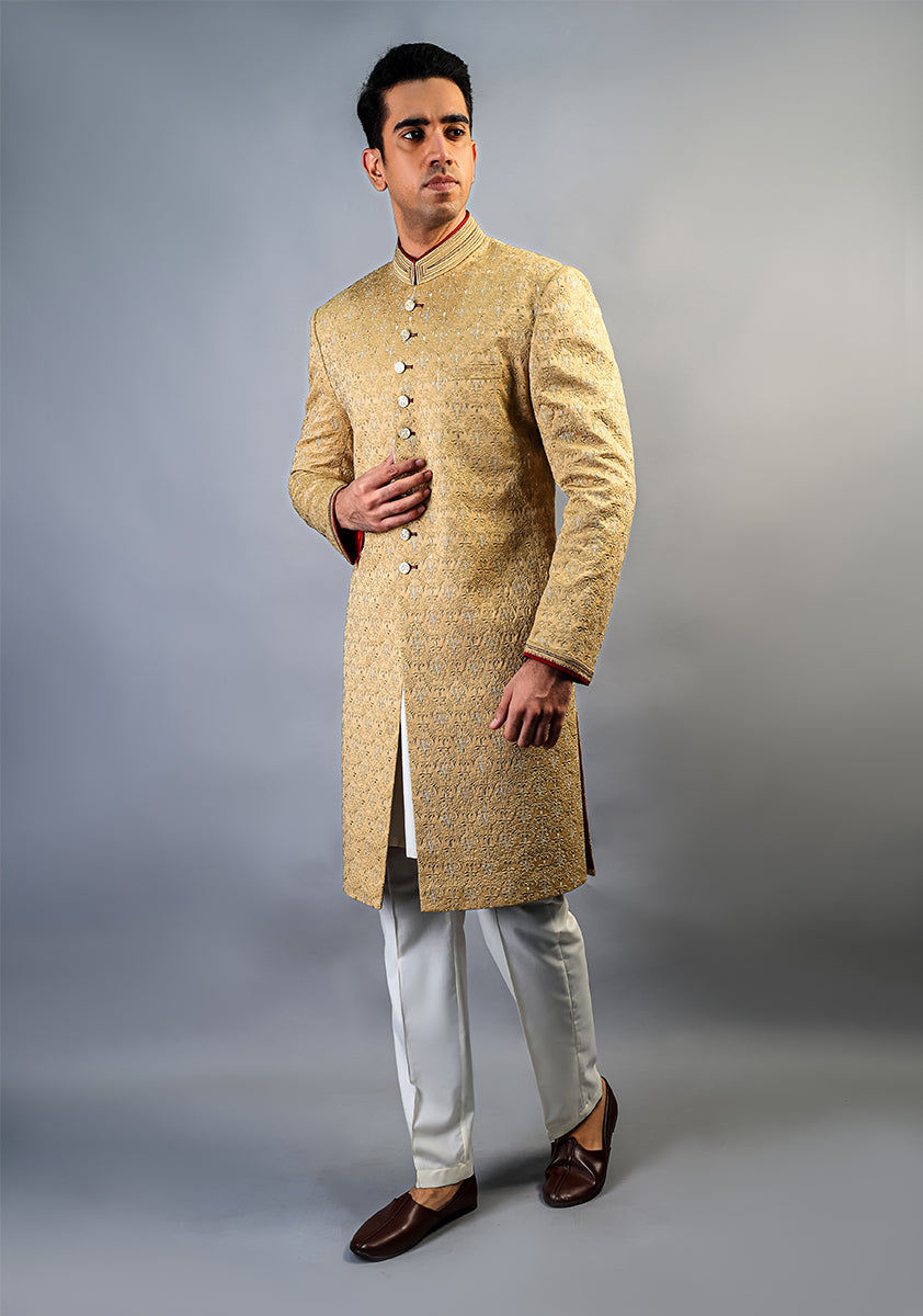 Premium Satin New Wheat Embroidered Sherwani